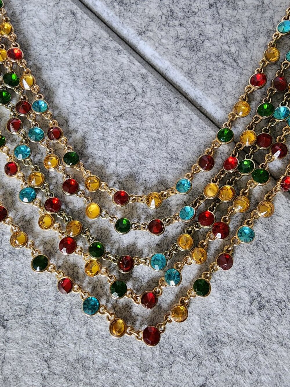Talbots Multicolor Rhinestone 5 Strand Necklace & Matching Drop Earrings Set